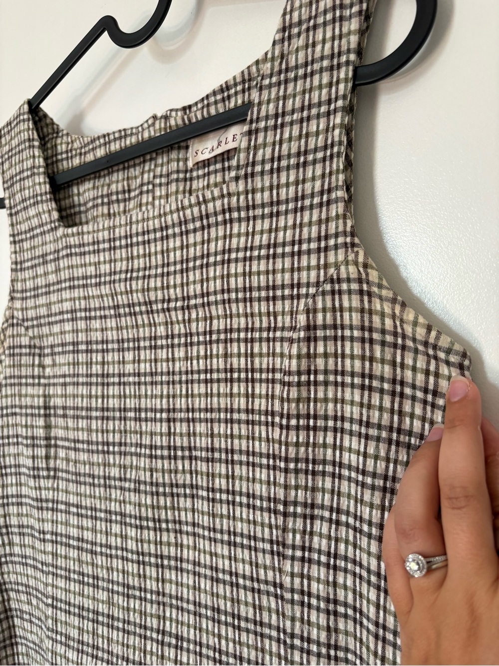 Vintage Scarlet Cotton Checkered Square Neck Dress - Picture 11 of 12